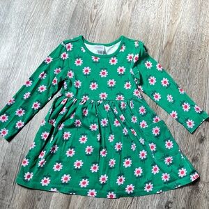 Hanna Andersson Green Dress with Pink Floral Pattern